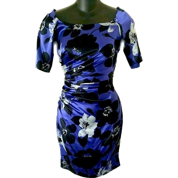 ETRO Blue Purple Floral Silk Ruched Mini Dress 38 - Picture 1 of 8